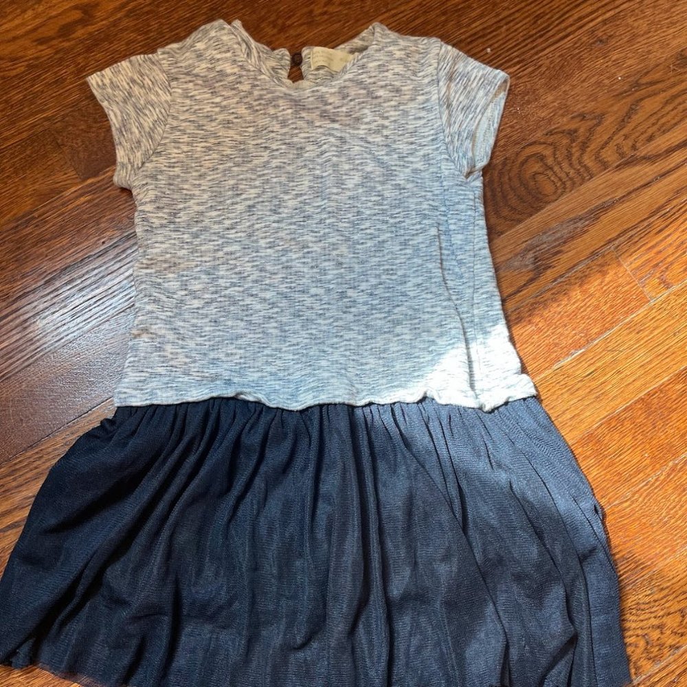 ZARA girls navy blue tulle short sleeve dress size 6